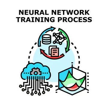 Neural network training process with data and cloud computing Stock Illustration