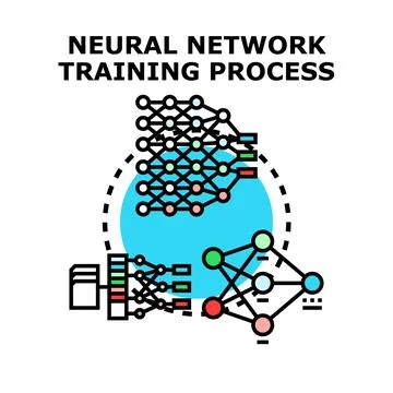 Neural network training process developing artificial intelligence Stock Illustration