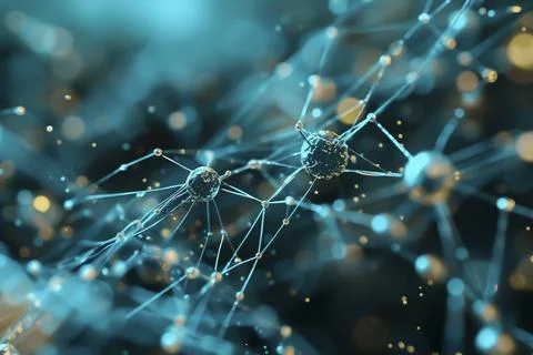 Neural network view of artificial intelligence working in Big Date or the dig Stock Photos