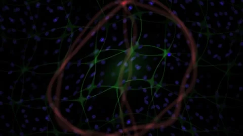 Neural Network Visualization with Glowing Nodes and Dynamic Data Flow Pathway Stockbeeldmateriaal 343742295