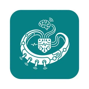 Neural network wearable icon with teal brain link interface. Stock Illustration