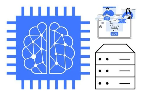 Neural network within a microchip, online shopping interface with a shopping  Stock Illustration