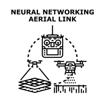 Neural networking drones performing aerial data link Stock Illustration