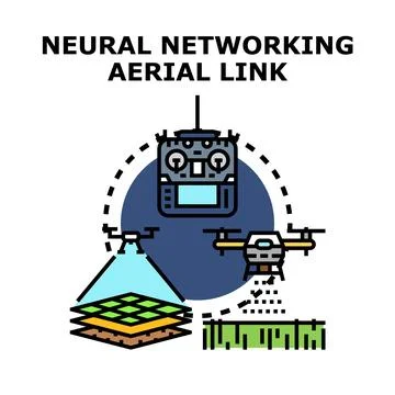 Neural networking drones performing aerial data link Stock Illustration
