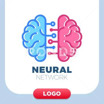 Neural networks human brain logo icon. Chip or tech creative symbol Stock Illustration