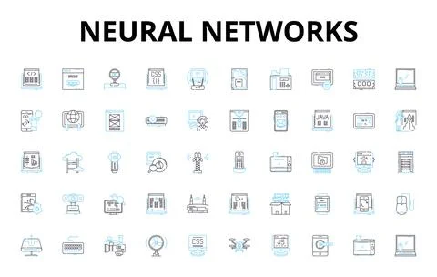 Neural networks linear icons set. Perceptron, Backpropagation, Deep learning Stock Illustration