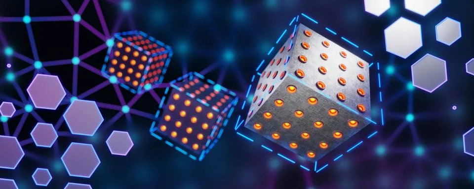 Neural networks. quantum computer. Blockchain technology concept. Big data... Illustrazione stock