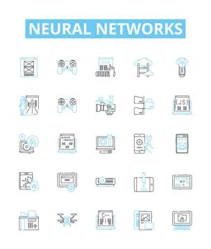 Neural networks vector line icons set. Neurons, Networks, Learning, AI, Weights イラスト素材