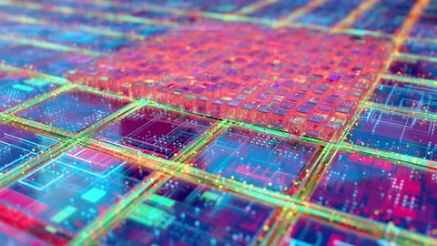 A neural processor on the circuit board compute incoming data Stock Footage 237716555