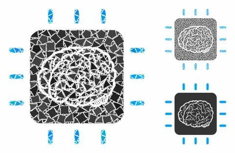Neural processor Mosaic Icon of Rugged Elements Stock Illustration