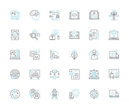 Neural shots linear icons set. Brain, Neurons, Nerve, Cognition, Thoughts Stock Illustration