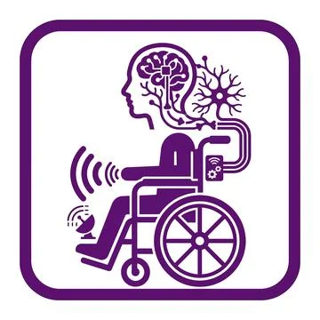 Neural wheelchair interface icon showing accessibility design. Stock Illustration
