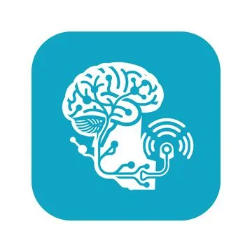 Neural wireless transmitter network head vector icon illustration in cyan c.. Stock Illustration