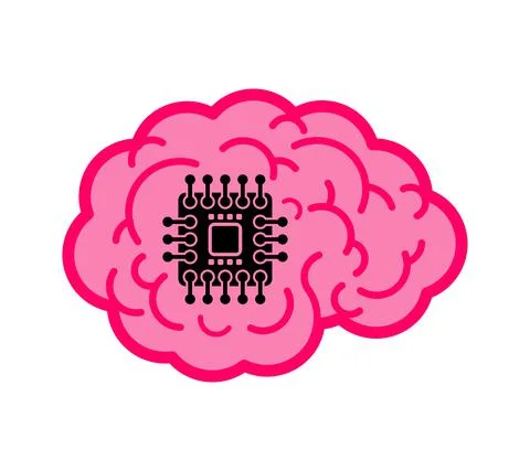 Neuralink Chip in brain. microchip in head Artificial Intelligence. vector il Illustrazione stock