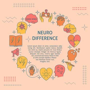 Neuro difference round banner with place for text Stock Illustration