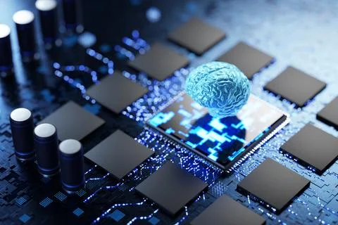 Neuro interface. Artificial brain. Microprocessor with artificial intellige.. Illustrazione stock