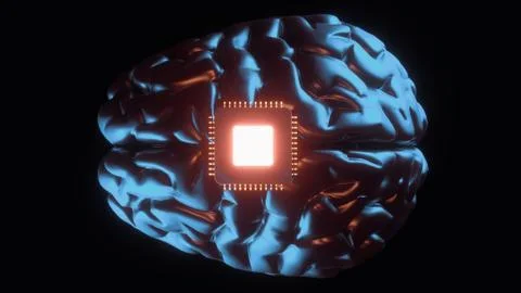 Neuro interface concept 3d illustration. Human brain neurotechnology concept Stock Illustration