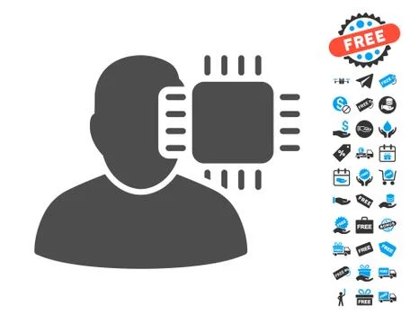 Neuro Interface Flat Icon with free bonus elements Stockillustratie