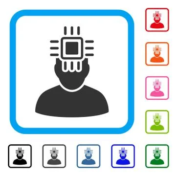 Neuro Interface Framed Icon Stock Illustration