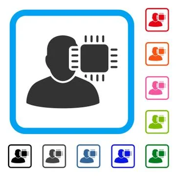 Neuro Interface Framed Icon Stock Illustration