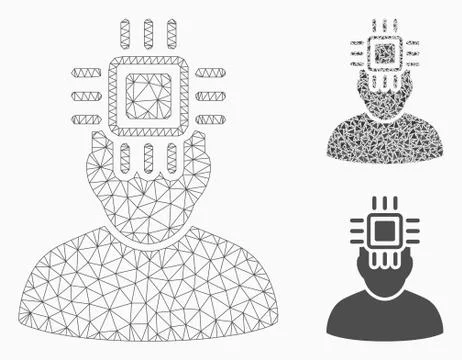 Neuro Interface Vector Mesh 2D Model and Triangle Mosaic Icon Stock Illustration