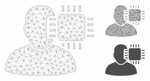 Neuro Interface Vector Mesh Network Model and Triangle Mosaic Icon Stock Illustration