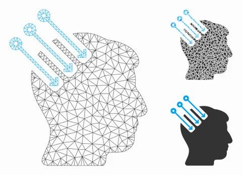Neuro Interface Vector Mesh Wire Frame Model and Triangle Mosaic Icon 스톡 일러스트