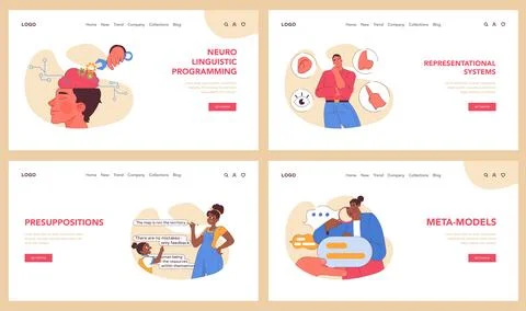 Neuro-linguistic programming concepts set. Flat vector illustration Illustrazione stock