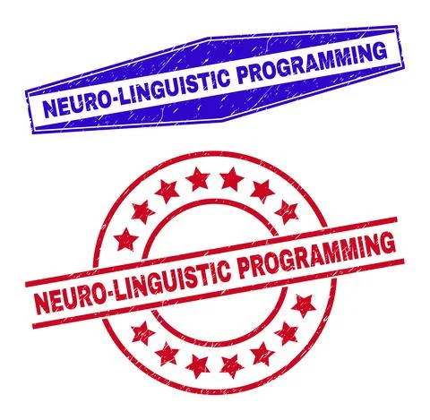 NEURO-LINGUISTIC PROGRAMMING Corroded Watermarks in Round and Hexagon Forms Illustrazione stock