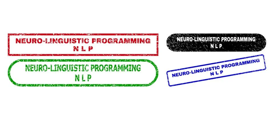 NEURO-LINGUISTIC PROGRAMMING N L P Rectangle Stamp Seals with Scratched Texture Stock Illustration