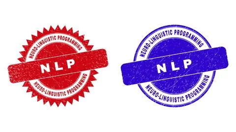 NEURO-LINGUISTIC PROGRAMMING N L P Rounded and Rosette Stamp Seals with Grunge Illustrazione stock