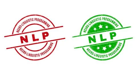 NEURO-LINGUISTIC PROGRAMMING N L P Round Watermarks Using Grunge Style Illustrazione stock