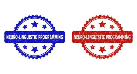 NEURO-LINGUISTIC PROGRAMMING Rosette Watermarks Using Distress Style Illustrazione stock