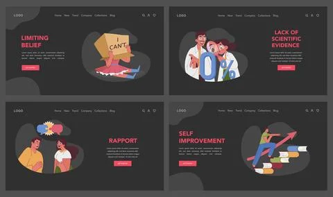 Neuro-linguistic programming steps set. Flat vector illustration Stock Illustration