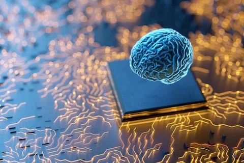 Neurochip. Neuro interface. Artificial brain. Artificial intelligence micro.. Stock Illustration