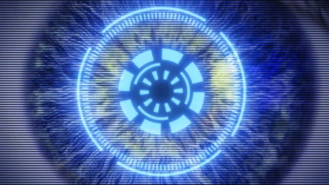 Neurocomputer Interface Brain And Computer Merge, Futuristic Human Eye Stock Footage 154748554