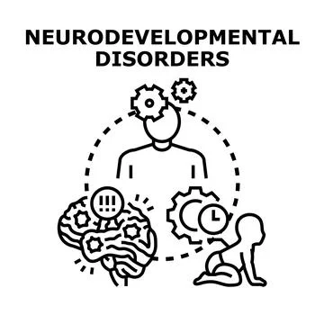 Neurodevelopmental disorders affecting childhood brain development icon Stock Illustration