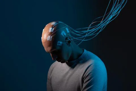 Neurointerface, brain - computer communication. Cyberpunk concept Stock Photos