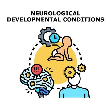 Neurological developmental conditions impacting child brain development Stock Illustration