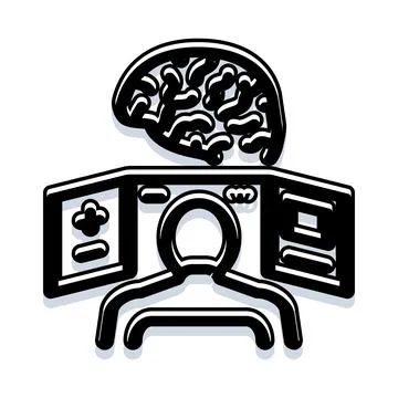 Neurologist studying human brain data on monitors Illustrazione stock