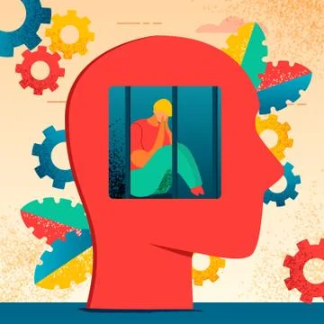 Neurology character depression Stock Illustration