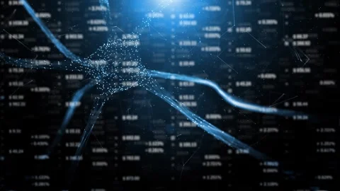 Neuron cell in the brain with blurred numeric data Stock Footage 322131936