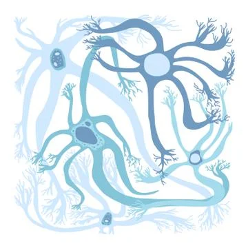 Neuron cells with long axons. Vector illustartion. Stock Illustration