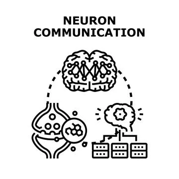 Neuron communication process linking brain and data Stock Illustration