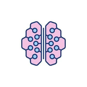 Neuron Connections in Human Brain colored vector icon Stock Illustration