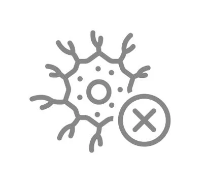 Neuron with cross checkmark line icon. Disease neural tissue, nerve cell disease Stock Illustration