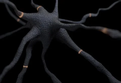 Neuron with impulses 3d illustration Stock Illustration