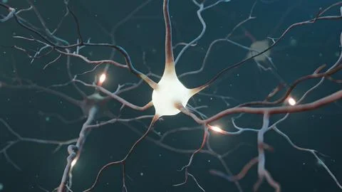 Neuron signal transfer from low to high activity 3D rendered Иллюстрация