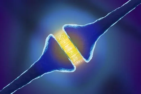 Neuron synapse firing impulse close up macro on blue background Ilustração Stock