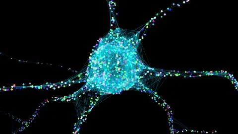 Neuron in wireframe drawing with data Stock Illustration